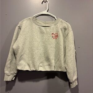 Gray Cropped Sweatshirt with Red Heart